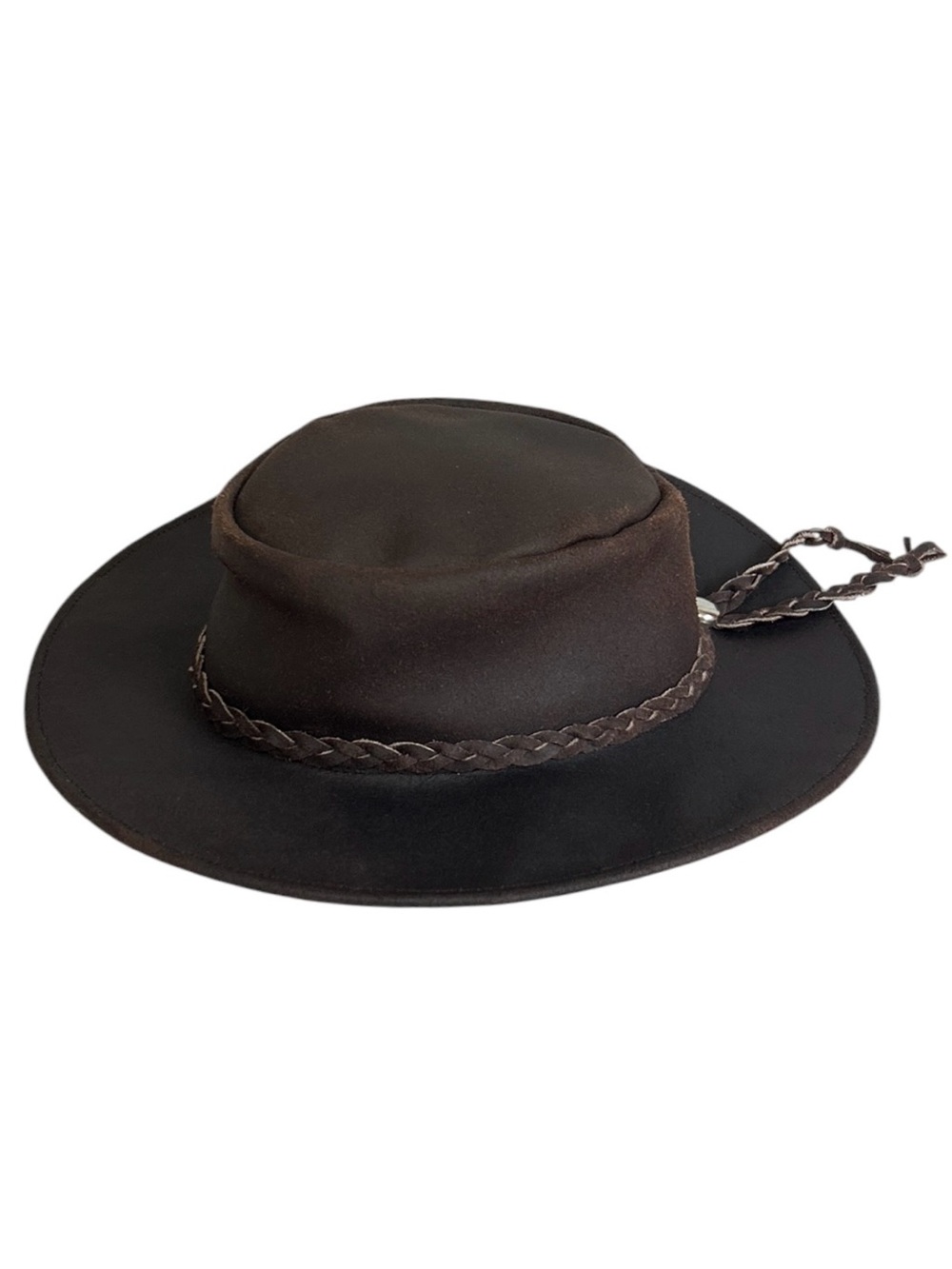Outback-Style Bush Hat Large Brown Leather Braided Band Outdoor Hiking Cowboy